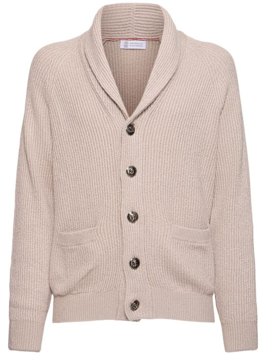 Brunello Cucinelli: Sciallato cotton knit cardigan - Juta - men_0 | Luisa Via Roma