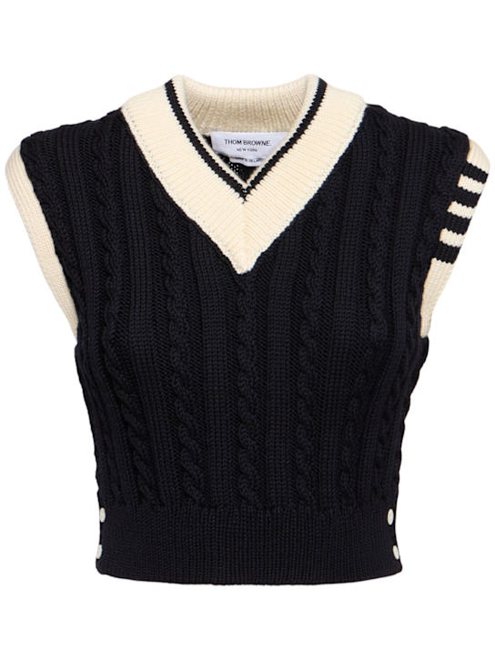Thom Browne: Wool knit vest w/stripes - women_0 | Luisa Via Roma
