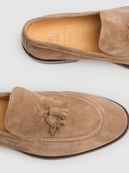 Brunello Cucinelli: Suede loafers - Light Beige - men_3 | Luisa Via Roma