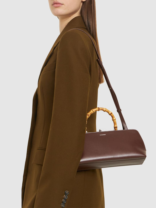 Jil Sander: Small Goji Bamboo palmellato leather bag - Dark Earth - women_2 | Luisa Via Roma