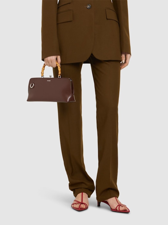 Jil Sander: Small Goji Bamboo小号palmellato皮革手提包 - Dark Earth - women_1 | Luisa Via Roma