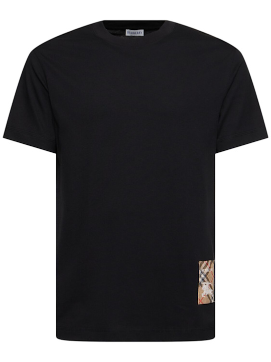 Burberry: Burberry Check label t-shirt - Black - men_0 | Luisa Via Roma