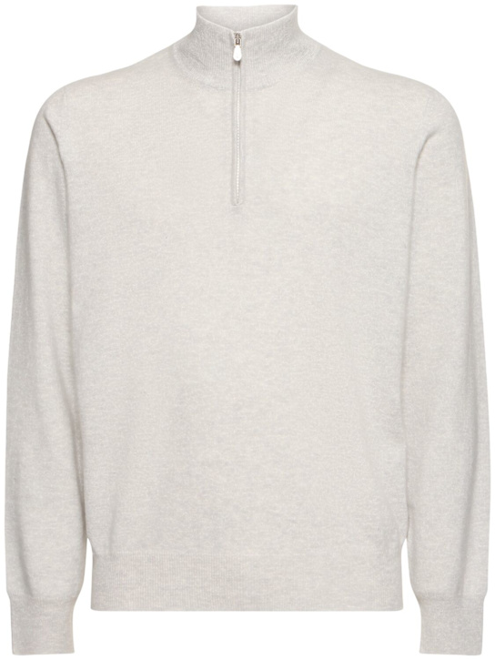 Brunello Cucinelli: Lupetto cashmere knit sweater - Nebbia - men_0 | Luisa Via Roma