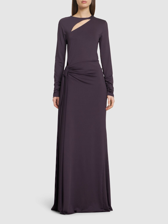 Fluid drape long sleeve tie-front gown - Thumbnail 2
