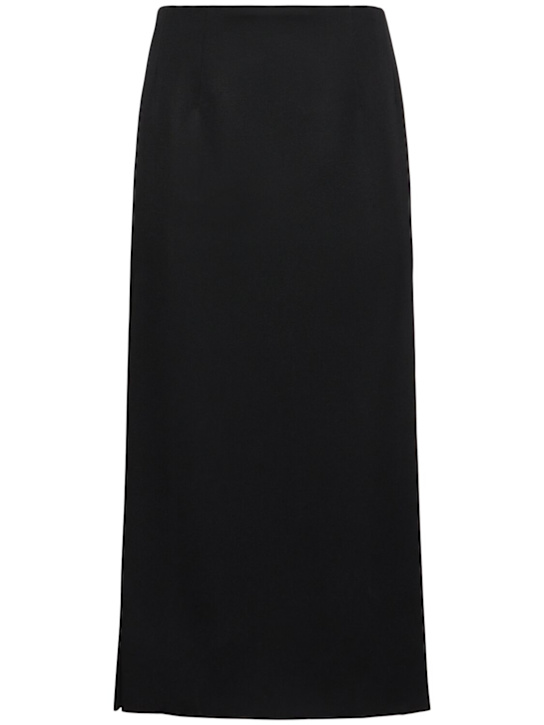 Valentino: Wool grisaille midi skirt - Black - women_0 | Luisa Via Roma
