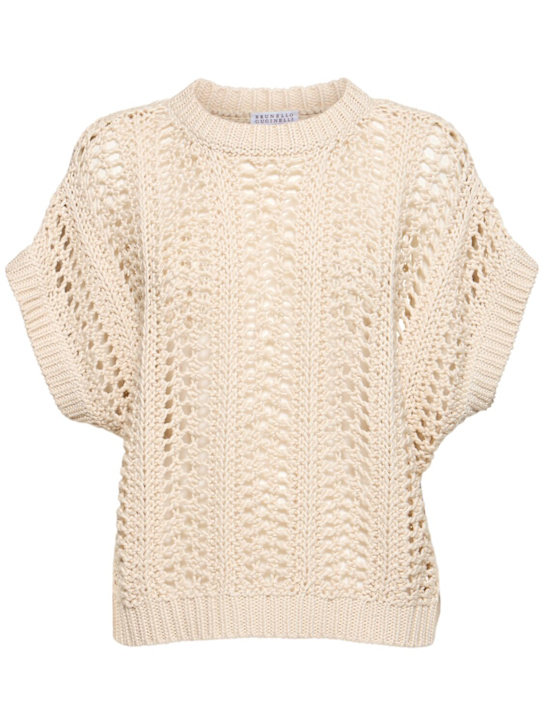 Brunello Cucinelli: 棉质针织圆领背心 - 浅米黄色 - women_0 | Luisa Via Roma