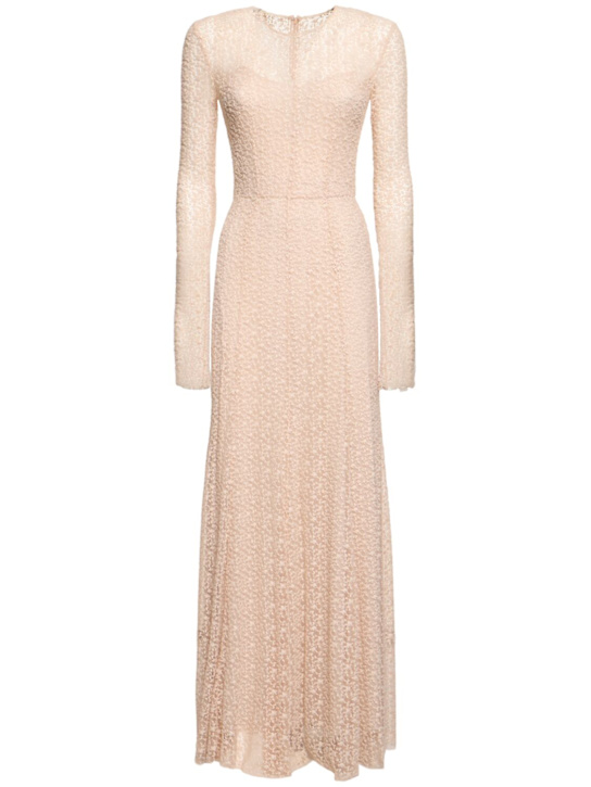 Draped cotton blend lace long dress - Thumbnail 1