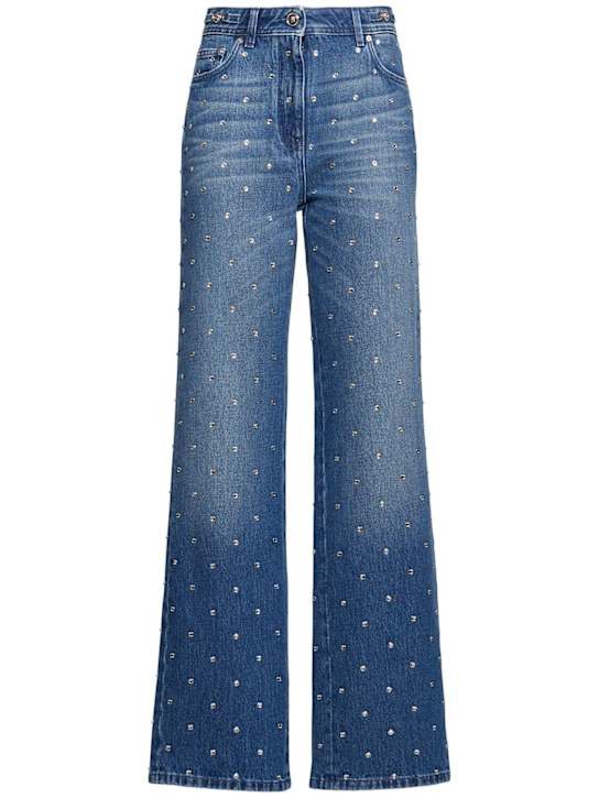 Versace: Cotton denim straight jeans w/crystals - women_0 | Luisa Via Roma