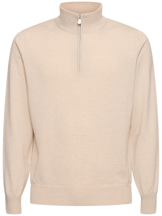 Brunello Cucinelli: Lupetto cashmere knit sweater - Sabbia - men_0 | Luisa Via Roma