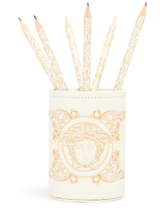 Versace: Medusa Gala pencil & pencil holder set - White/Gold - ecraft_0 | Luisa Via Roma