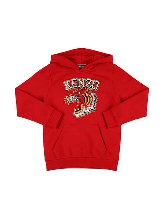 Kenzo Kids: Embroidered cotton hooded sweatshirt - Red - kids-boys_0 | Luisa Via Roma