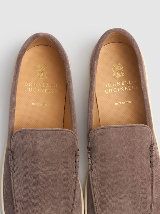 Brunello Cucinelli: Suede loafers - Bisonte - men_3 | Luisa Via Roma