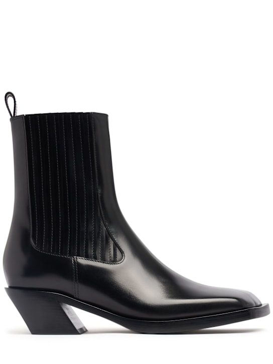 Amina Muaddi: 40mm Chiara brushed leather boots - Black - women_0 | Luisa Via Roma