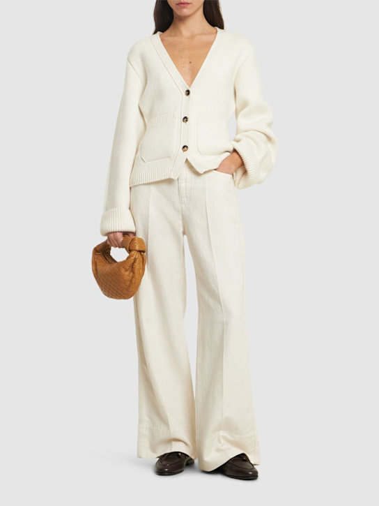 Brunello Cucinelli: Dyed cotton & linen midrise flared jeans - Ivory - women_1 | Luisa Via Roma