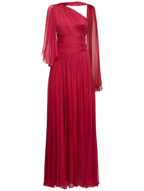 Zuhair Murad: One-shoulder draped chiffon long dress - women_0 | Luisa Via Roma