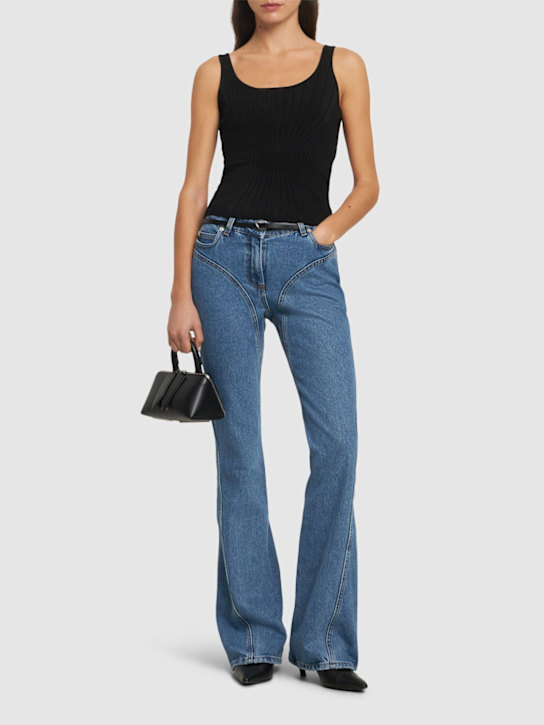 MUGLER: Low rise denim flared jeans - women_1 | Luisa Via Roma