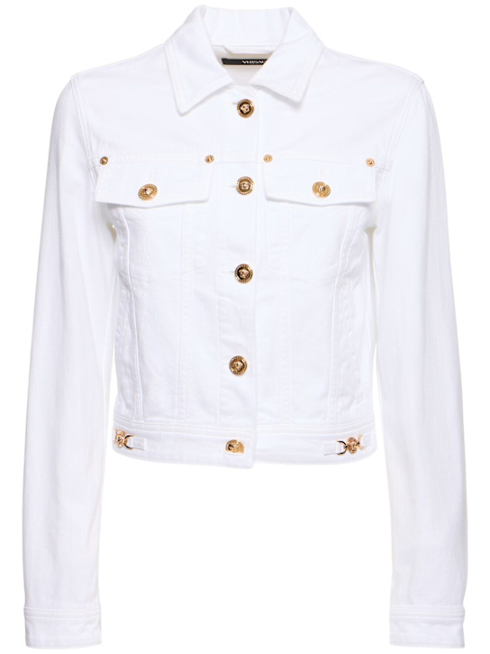 Versace: Washed cotton denim jacket - women_0 | Luisa Via Roma