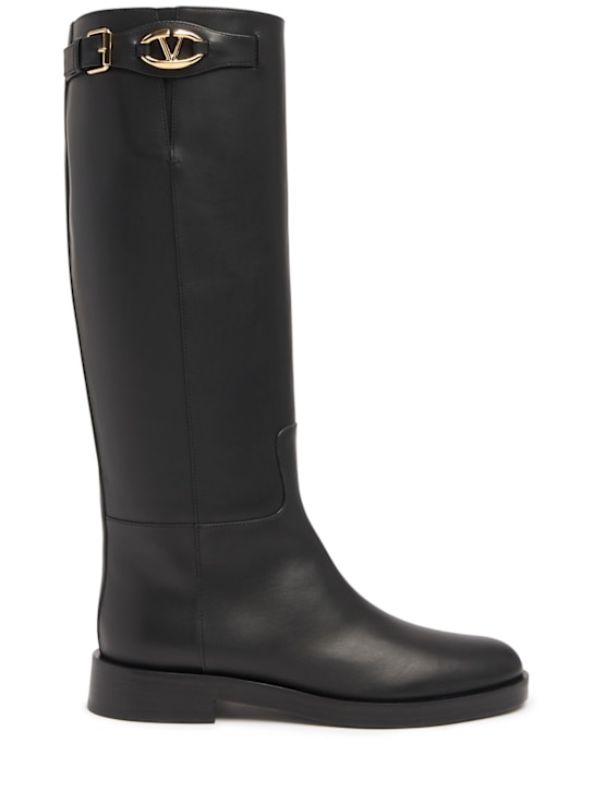 Valentino Garavani: 30mm Vlogo leather tall boots - women_0 | Luisa Via Roma