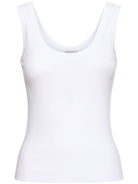 Brunello Cucinelli: Ribbed jersey tank top - White - women_0 | Luisa Via Roma