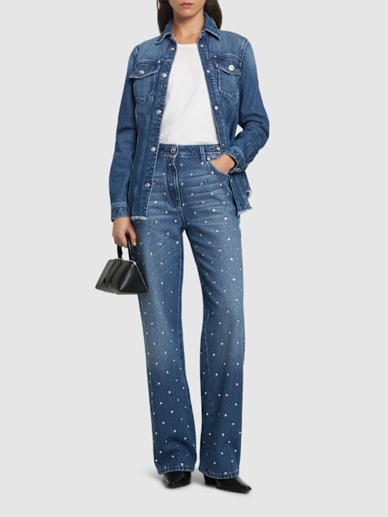 Versace: Cotton denim straight jeans w/crystals - women_1 | Luisa Via Roma