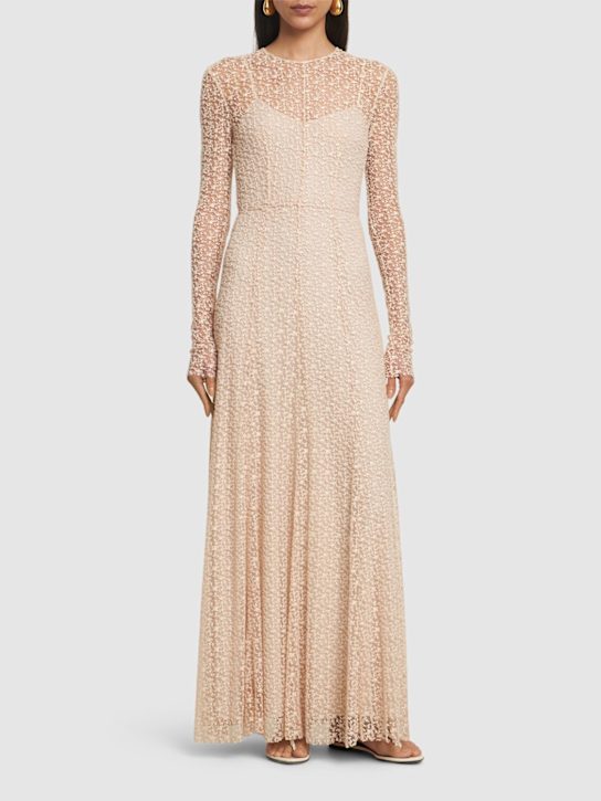 Draped cotton blend lace long dress - Thumbnail 2
