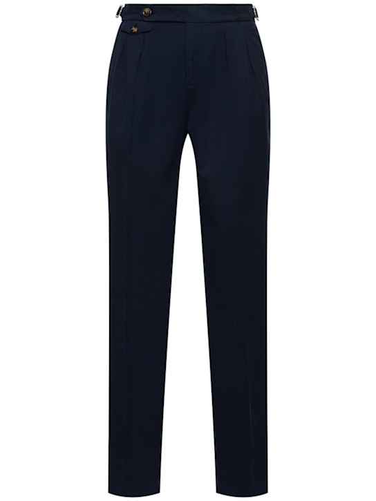 Brunello Cucinelli: Pleated cotton pants - Navy - men_0 | Luisa Via Roma