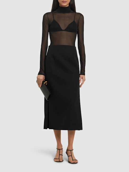 Valentino: Wool grisaille midi skirt - Black - women_1 | Luisa Via Roma