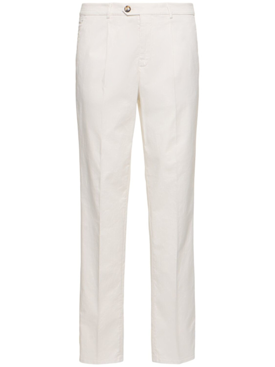 Brunello Cucinelli: Dyed stretch cotton gabardine pants - English White - men_0 | Luisa Via Roma