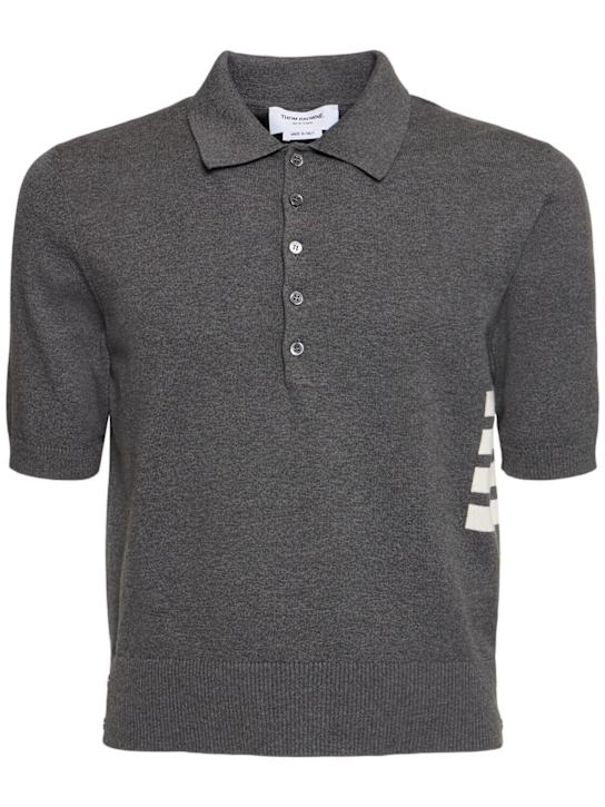 Thom Browne: 4 Bar cotton jersey polo - Grey - men_0 | Luisa Via Roma