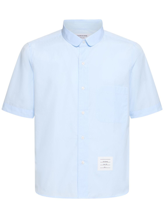 Thom Browne: Straight fit round collar cotton shirt - Light Blue - men_0 | Luisa Via Roma