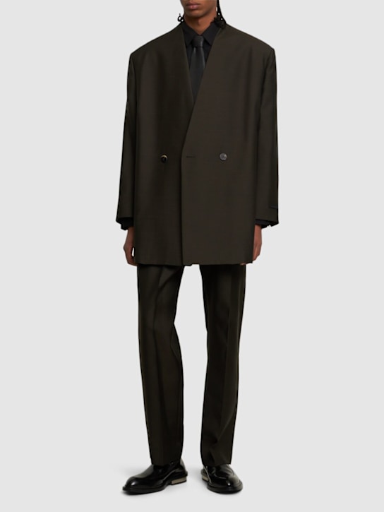 Fear of God: Relaxed lapel-less wool & silk blazer - Brown - men_1 | Luisa Via Roma