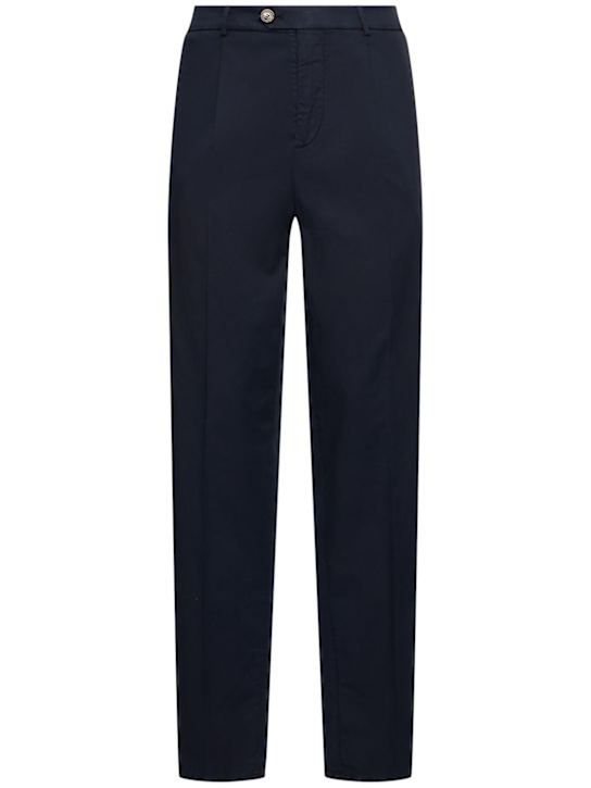 Brunello Cucinelli: Dyed stretch cotton gabardine pants - Nav - men_0 | Luisa Via Roma