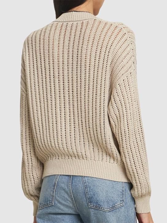 Brunello Cucinelli: 棉质镂空针织开衫 - 米黄色 - women_2 | Luisa Via Roma