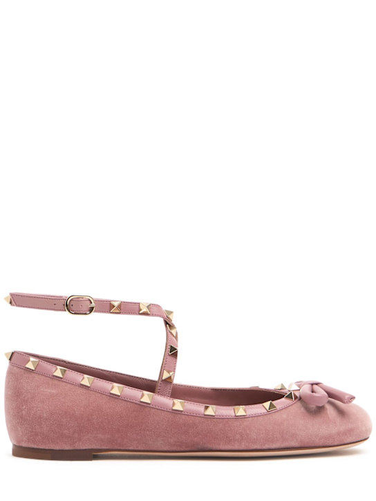 Valentino Garavani: 5mm Rockstud velvet ballerina flats - women_0 | Luisa Via Roma