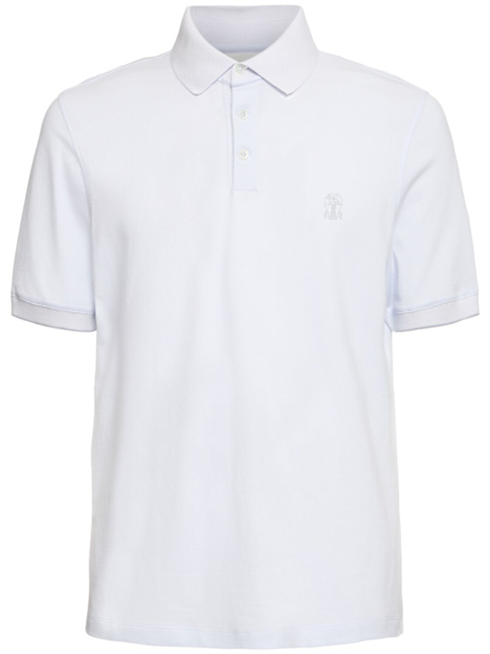 Brunello Cucinelli: Cotton piquet logo polo - Cielogrigio - men_0 | Luisa Via Roma
