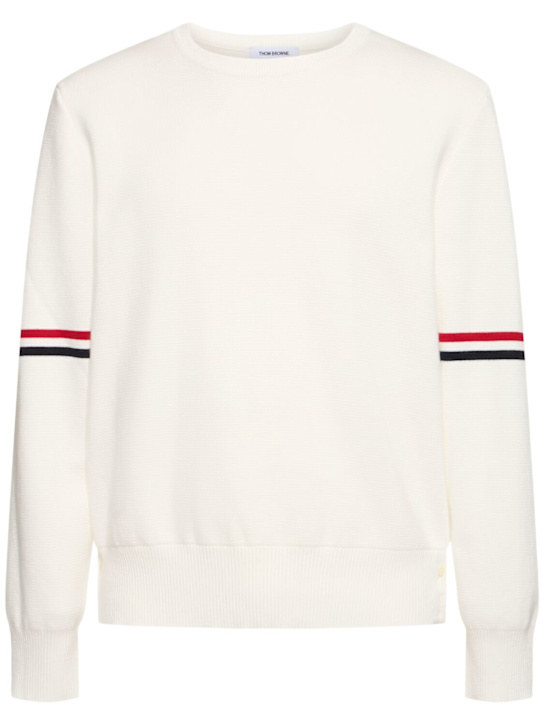 Thom Browne: Milano stitch crewneck cotton sweater - White - men_0 | Luisa Via Roma