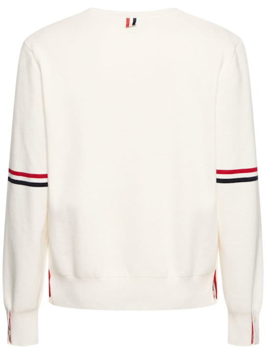 Thom Browne: Milano stitch crewneck cotton sweater - White - men_3 | Luisa Via Roma