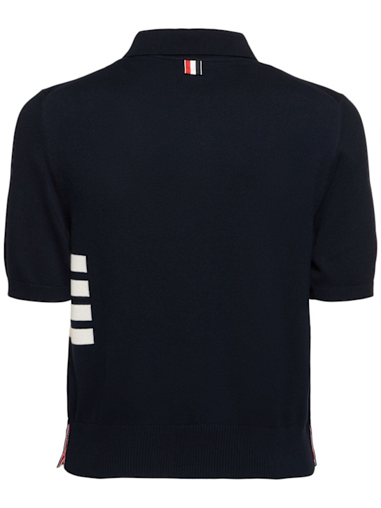 Thom Browne: 4 Bar cotton jersey polo - Navy - men_4 | Luisa Via Roma