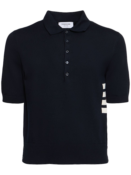 Thom Browne: 4 Bar cotton jersey polo - Navy - men_0 | Luisa Via Roma