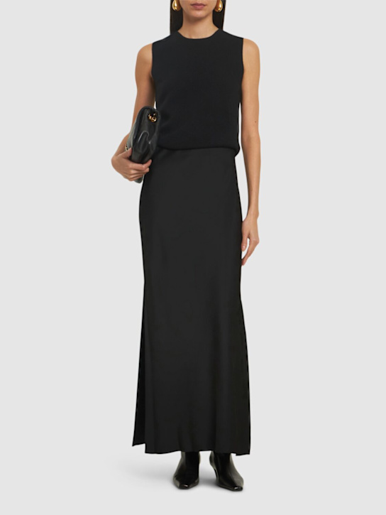 Brunello Cucinelli: Cady side slit long skirt - Black - women_1 | Luisa Via Roma