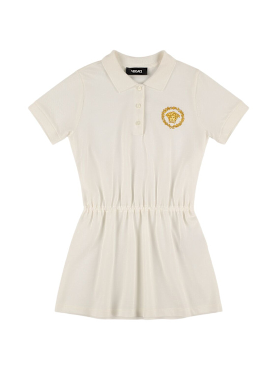 Versace: コットンピケポロワンピース - ホワイト - kids-girls_0 | Luisa Via Roma