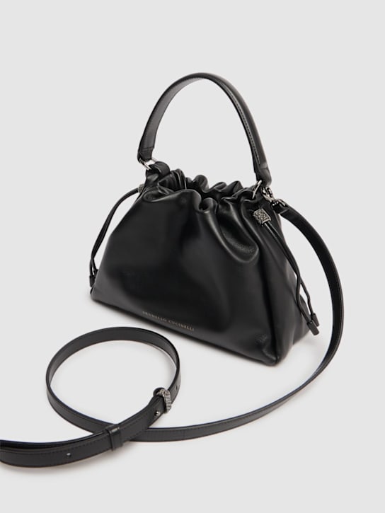 Brunello Cucinelli: Glove napa leather top handle bag - Black - women_3 | Luisa Via Roma