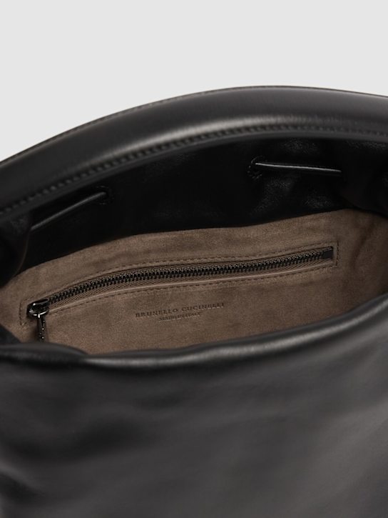 Brunello Cucinelli: Glove napa leather top handle bag - Black - women_6 | Luisa Via Roma