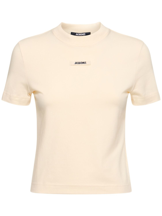 Jacquemus: Le Tshirt Gros Grain cotton t-shirt - Light Beige - women_0 | Luisa Via Roma