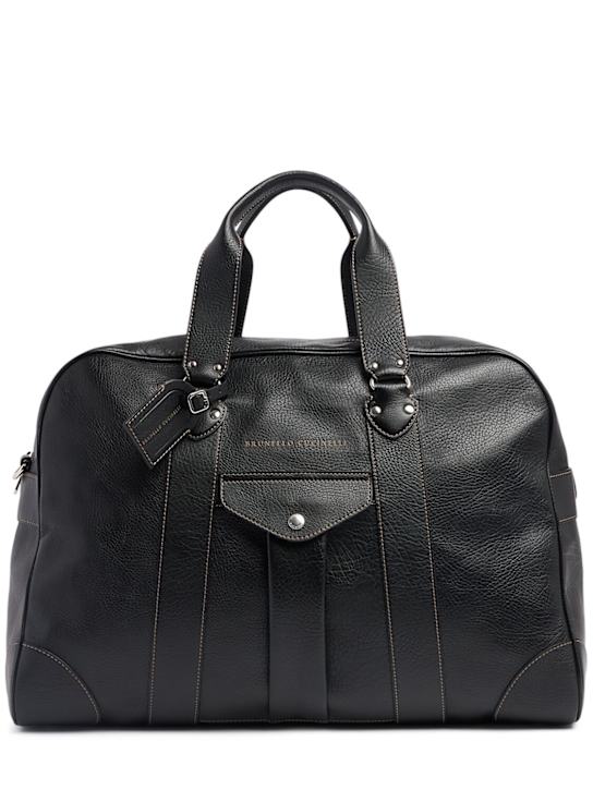 Brunello Cucinelli: Leather duffle bag - Black - men_0 | Luisa Via Roma