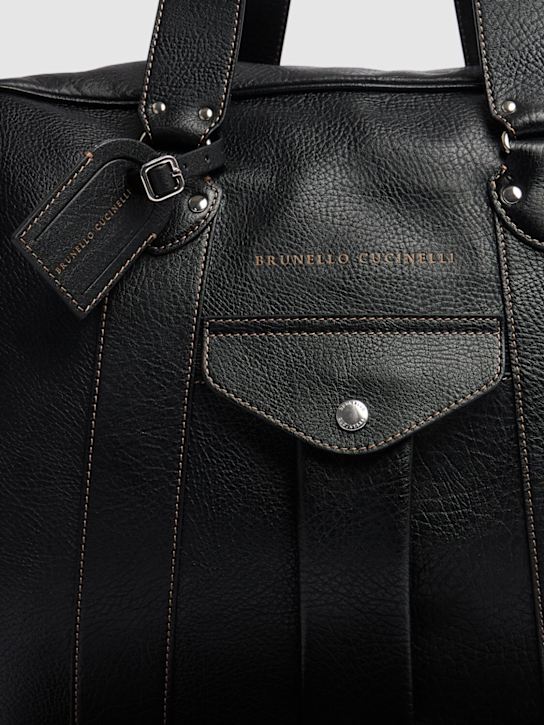 Brunello Cucinelli: Leather duffle bag - Black - men_2 | Luisa Via Roma