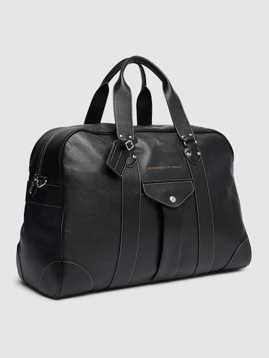 Brunello Cucinelli: Leather duffle bag - Black - men_1 | Luisa Via Roma