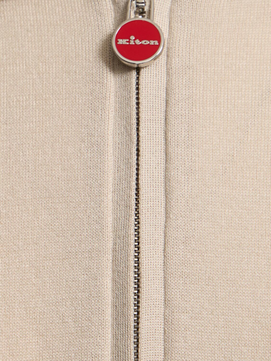 Kiton: Cotton zipped polo - Beige/White - men_4 | Luisa Via Roma