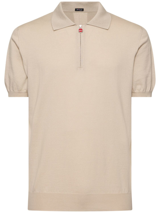 Kiton: Cotton zipped polo - Beige/White - men_0 | Luisa Via Roma