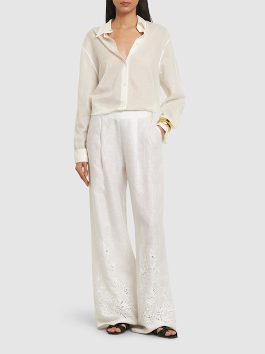 Linen wide pants w/lace details - Thumbnail 2